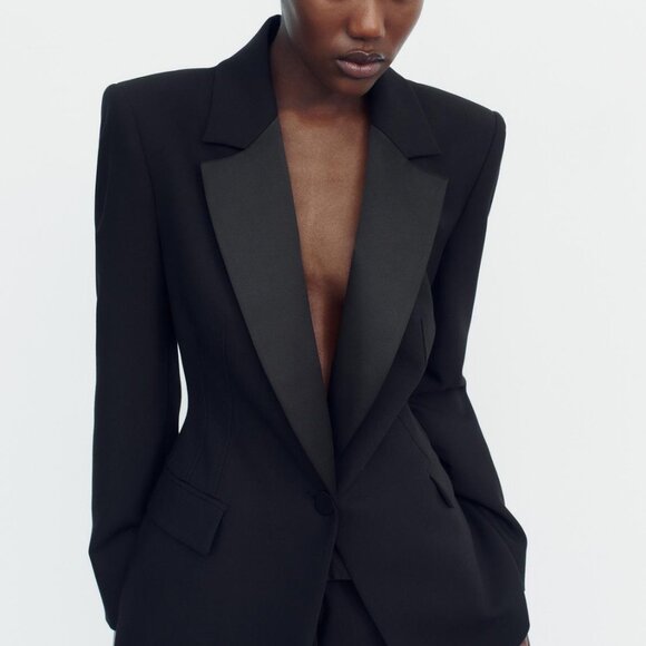 ZARA SATIN COLLAR BLAZER - Picture 2 of 10